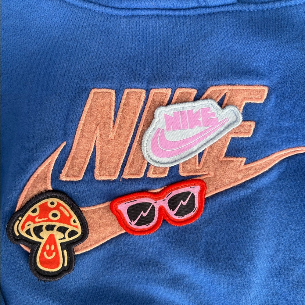 Nike Kids Vibrant Blue Hoodie with Fun Patches - Picture 3 of 4